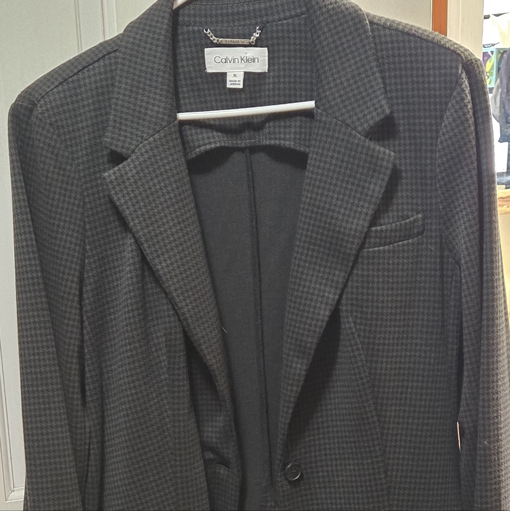Calvin Klein Women's Dark Gray Checkered Blazer